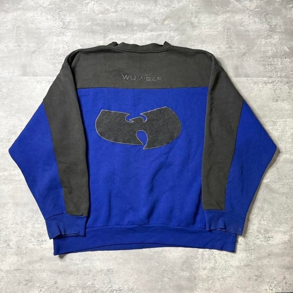 Y2K Vintage 90s Oversized Wu Wear Two-Tone Globe Logo Crewneck Sweatshirt Blue